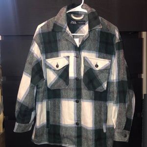 Zara Wool Blend Plaid Overshirt